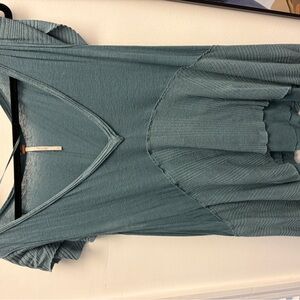 Free People Teal V-Neck Blouse